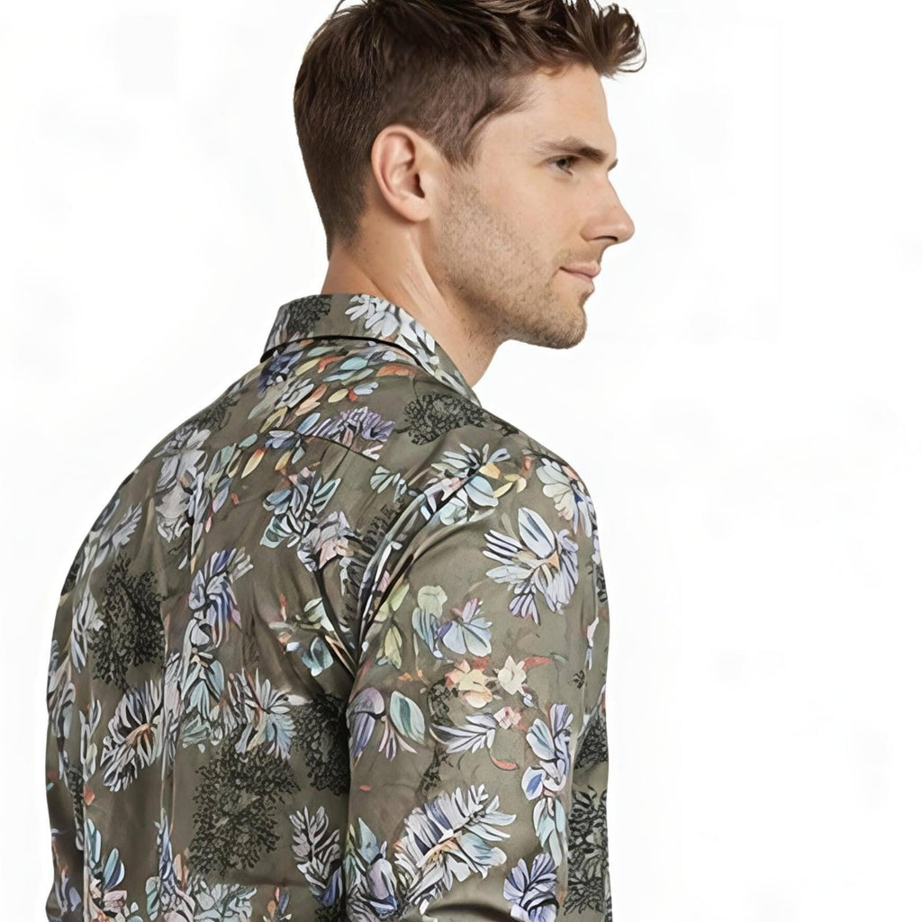Men's Floral Green Full Sleeves Printed