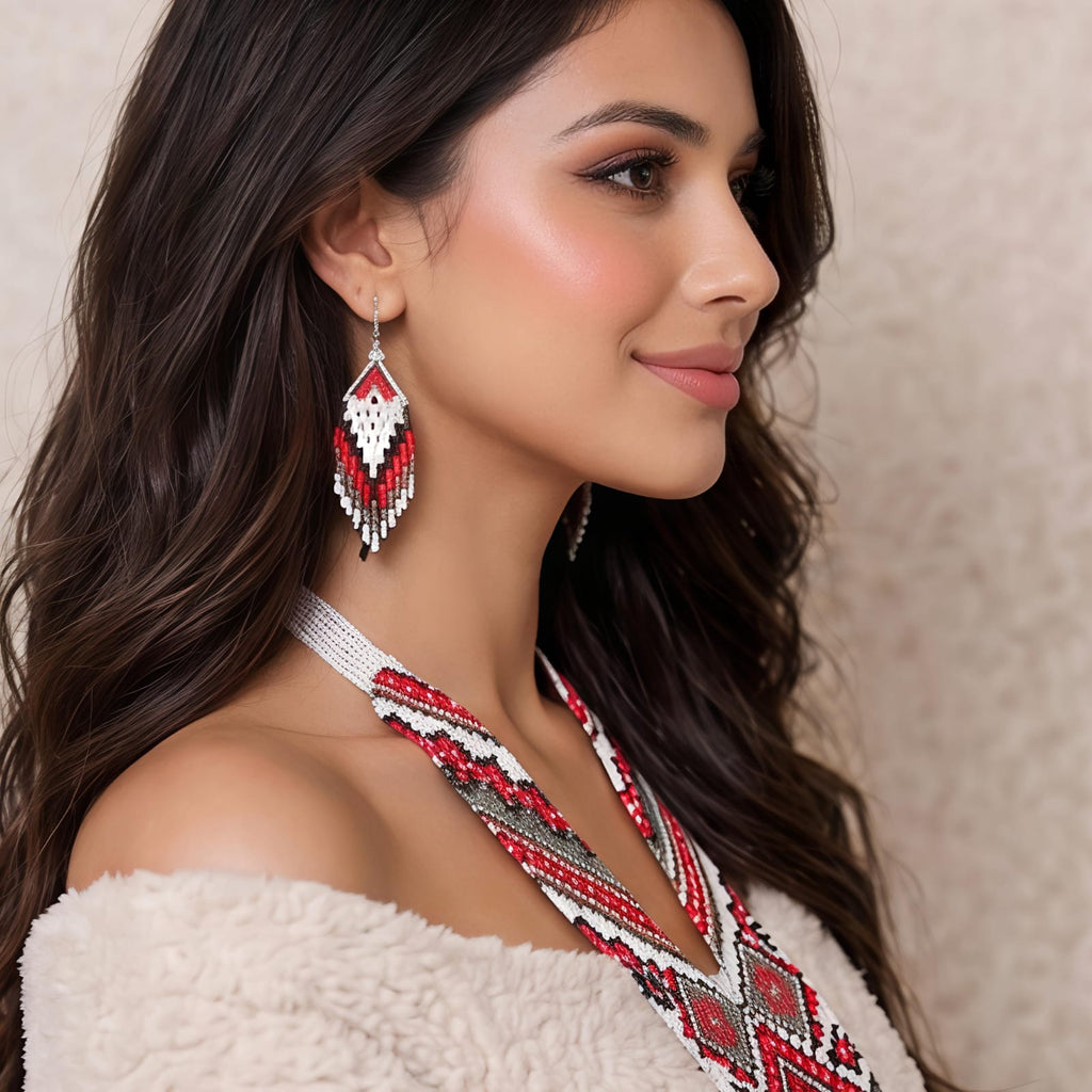 Ruby Heritage Handcrafted Beaded Necklace Set