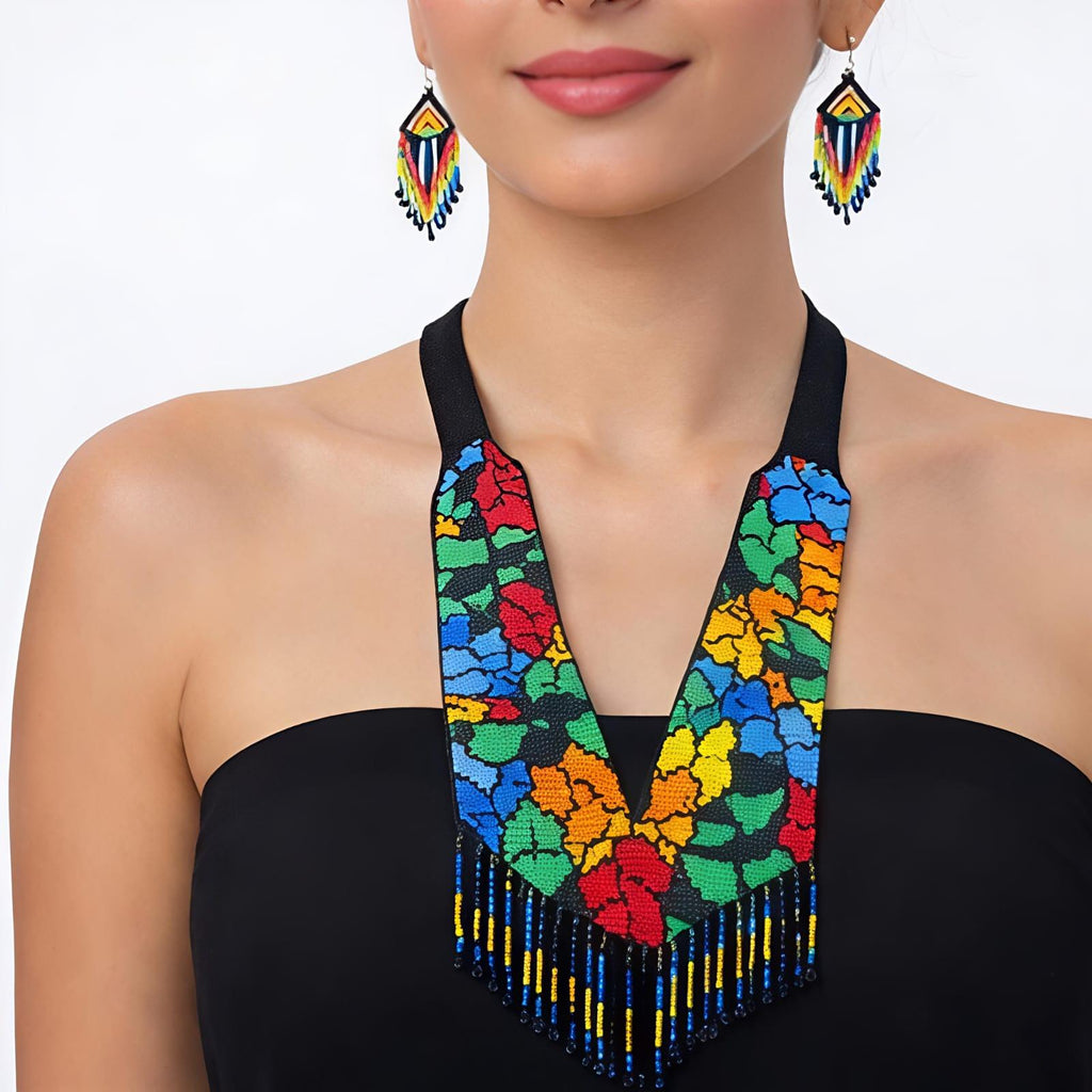 Rainbow Bloom Handcrafted Beaded Necklace Set