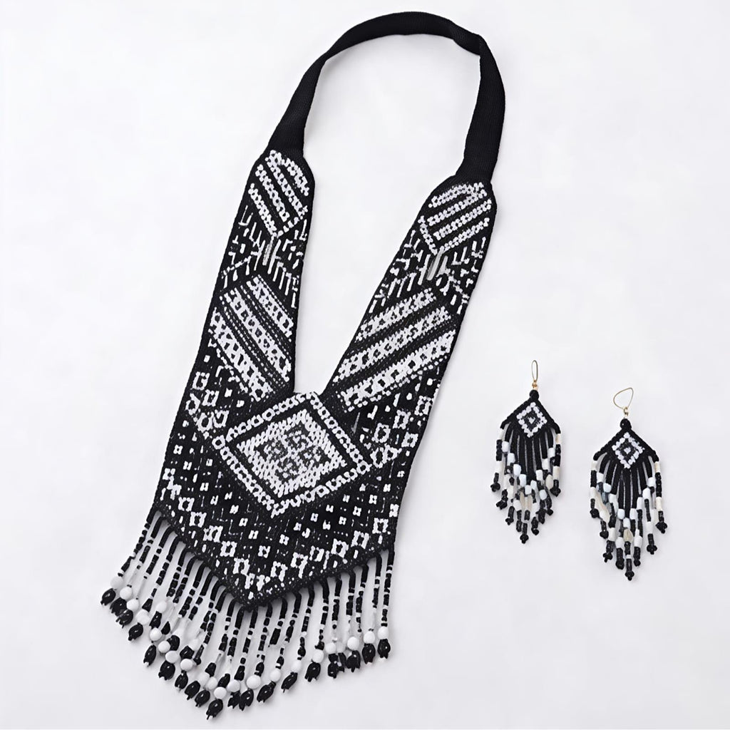 Midnight Tribal Handcrafted Beaded Necklace Set