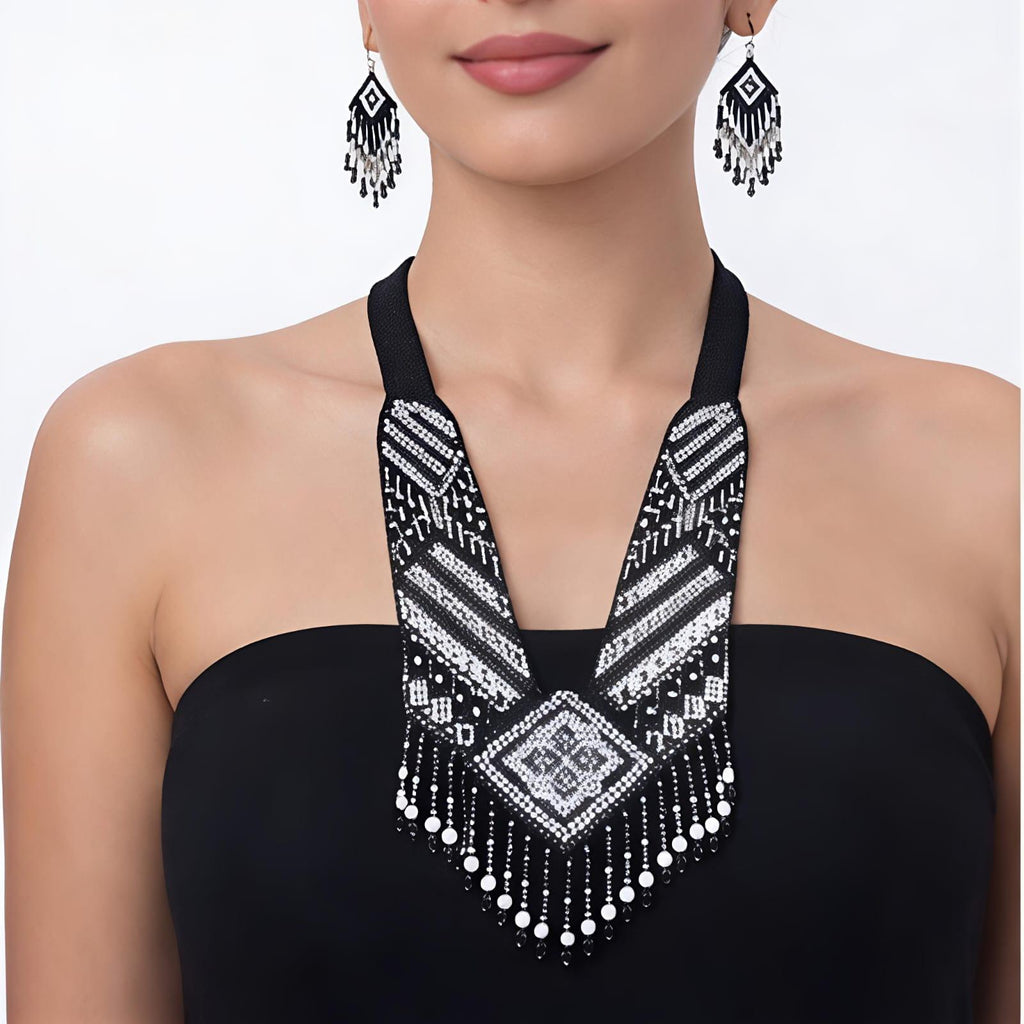 Midnight Tribal Handcrafted Beaded Necklace Set