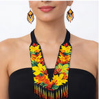 Autumn Bloom Handcrafted Floral Beaded Necklace Set
