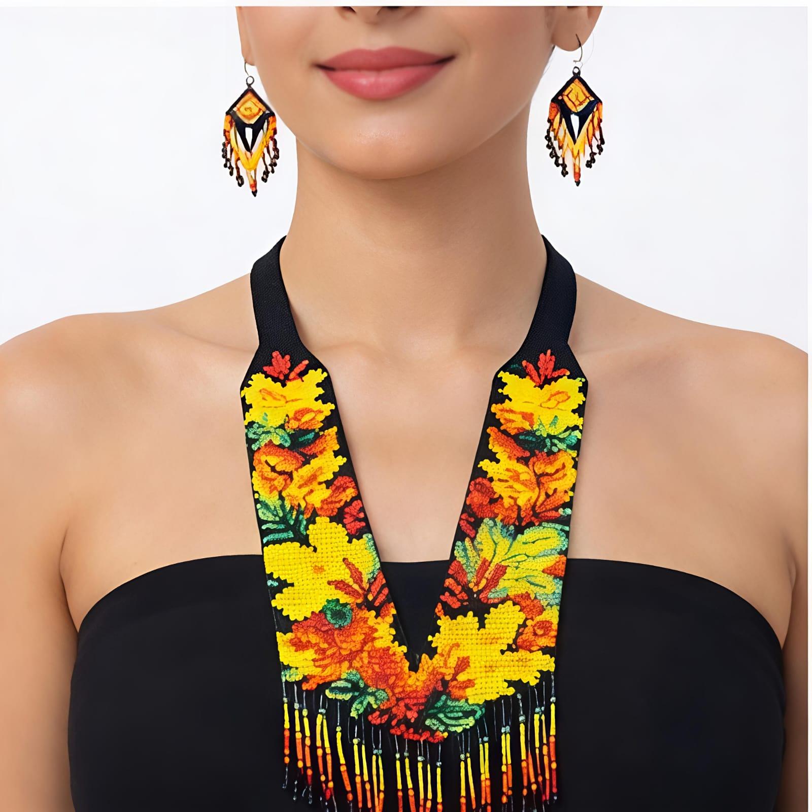 Autumn Bloom Handcrafted Floral Beaded Necklace Set