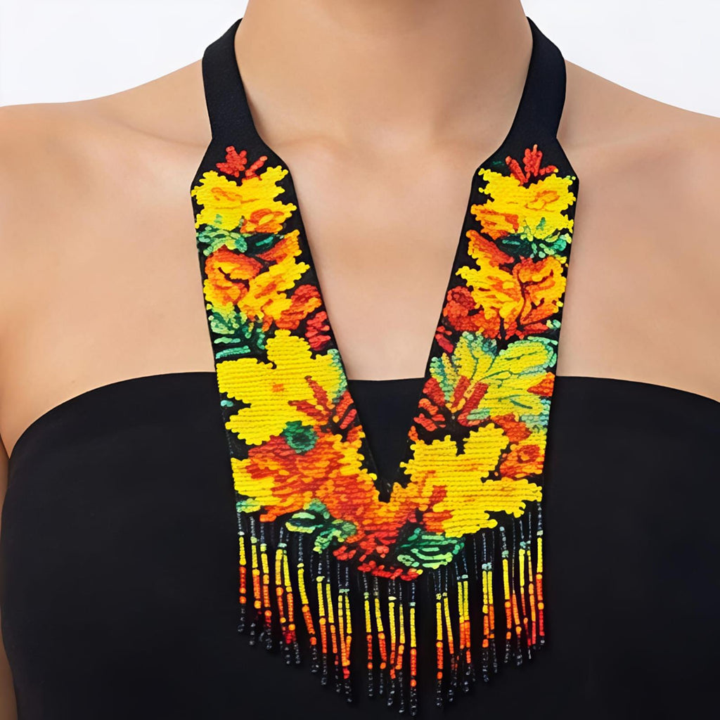 Autumn Bloom Handcrafted Floral Beaded Necklace Set