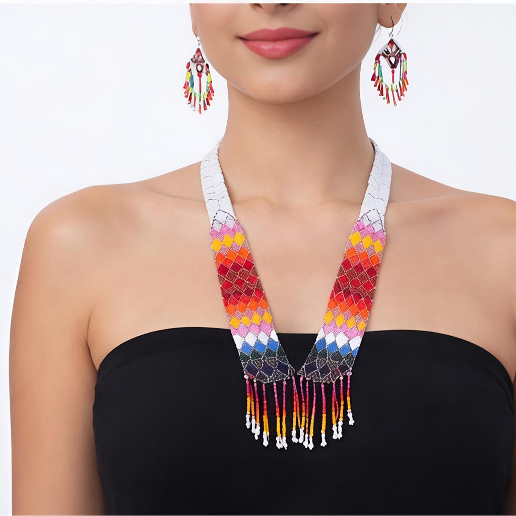 Rainbow Weave Handcrafted Beaded Necklace Set