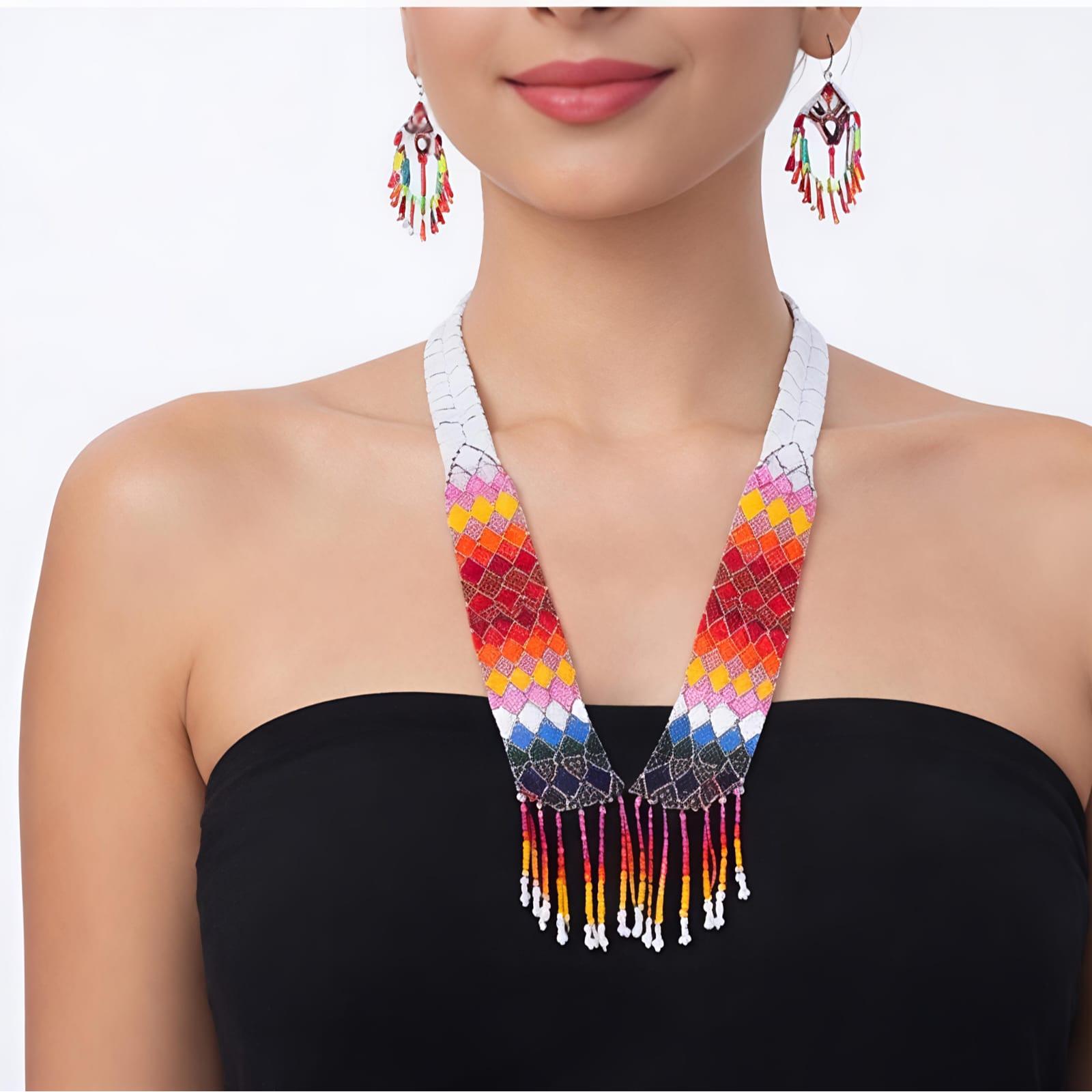 Rainbow Weave Handcrafted Beaded Necklace Set