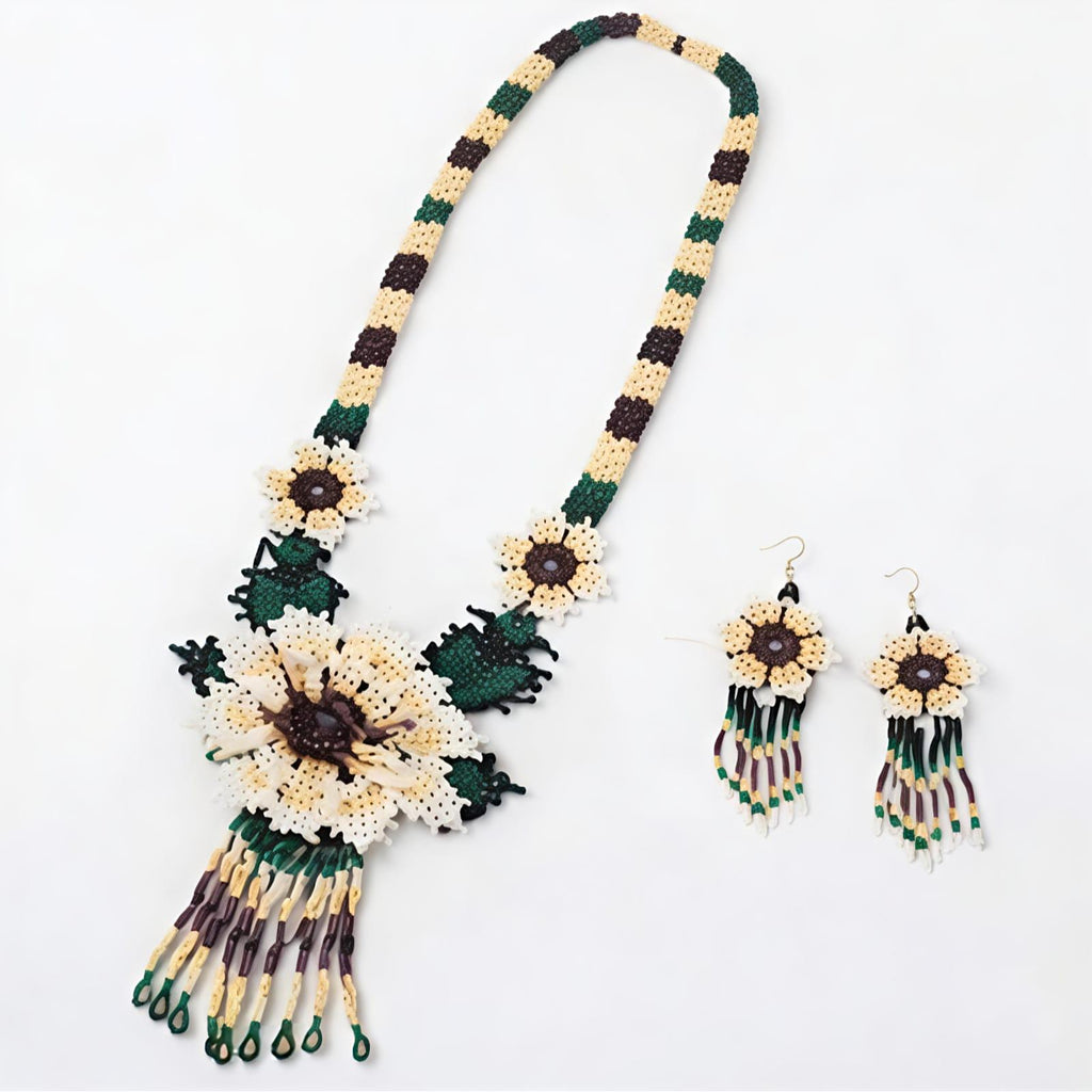 Ivory Bloom Handcrafted Floral Beaded Necklace Set