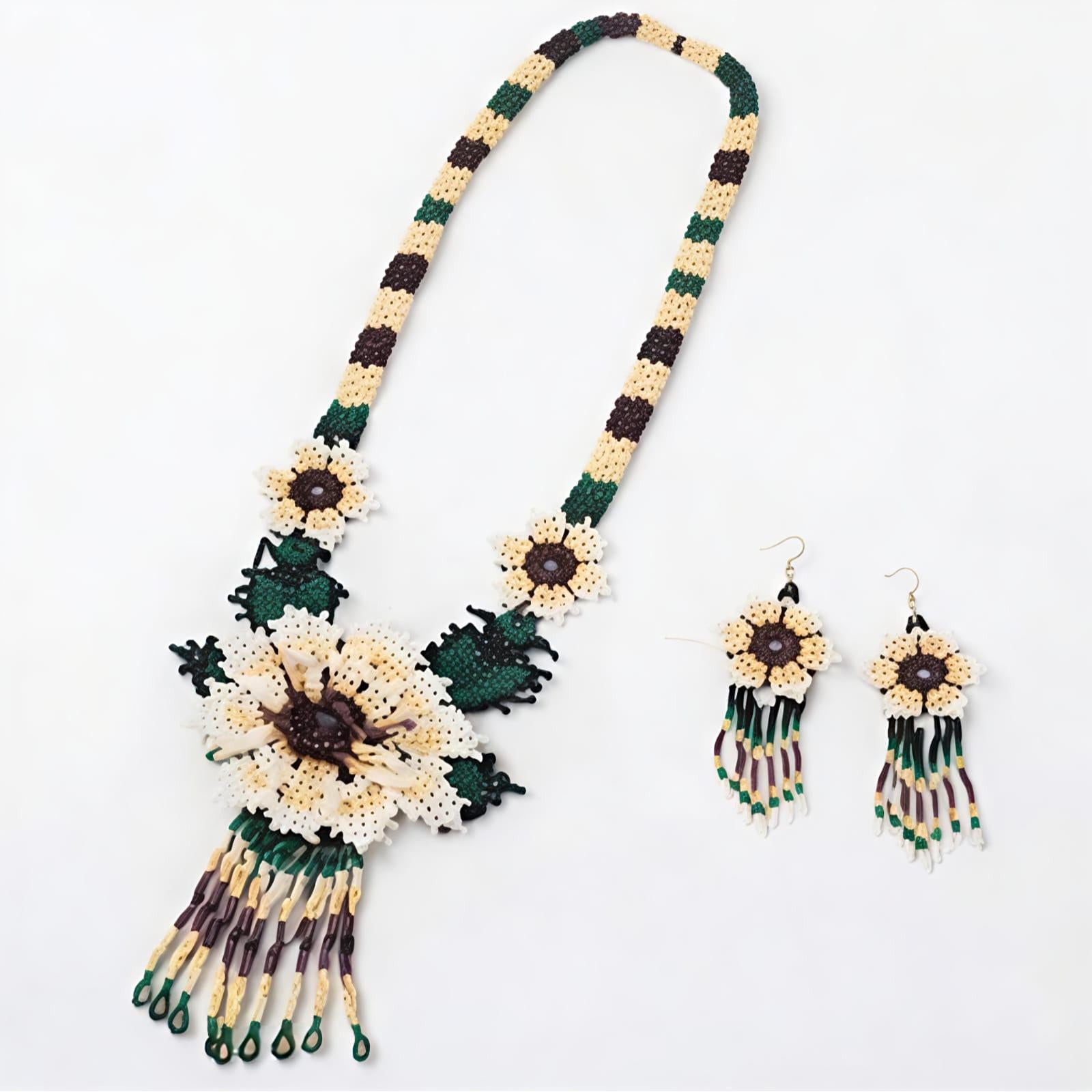 Ivory Bloom Handcrafted Floral Beaded Necklace Set