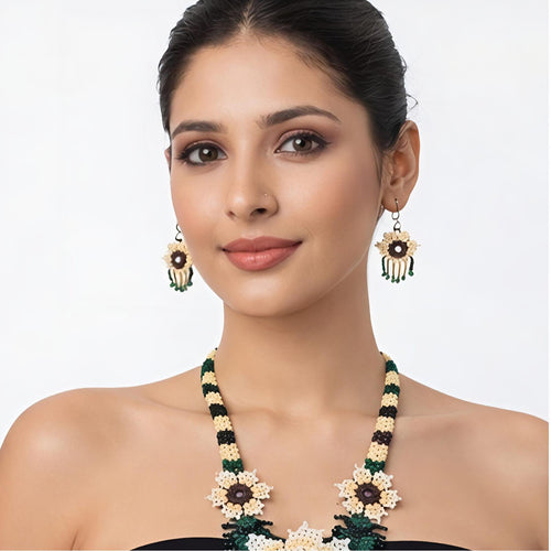 Ivory Bloom Handcrafted Floral Beaded Necklace Set
