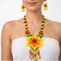 Golden Blossom Handcrafted Floral Beaded Necklace Set