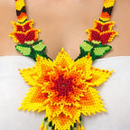 Golden Blossom Handcrafted Floral Beaded Necklace Set