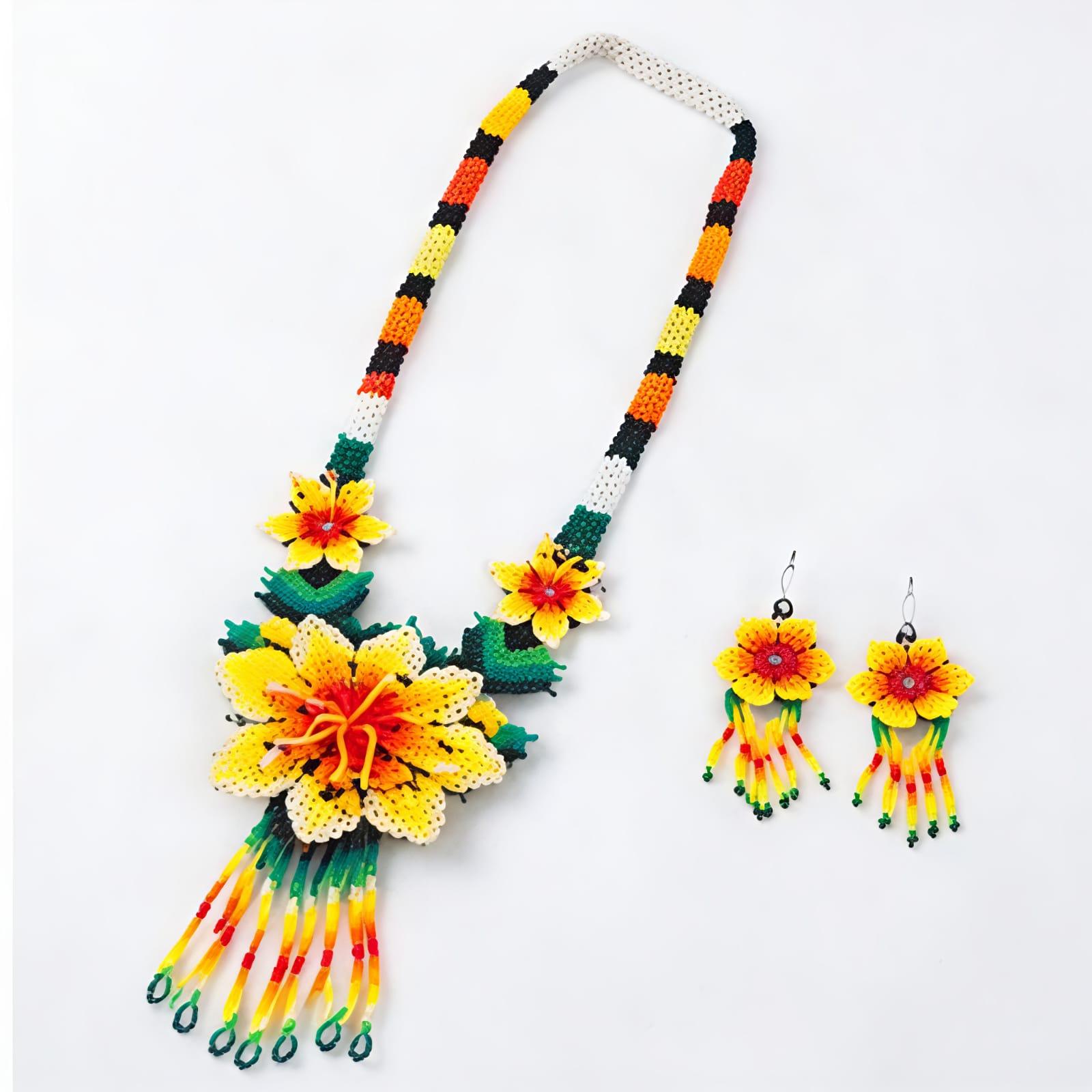 Sunshine Bloom Handcrafted Floral Beaded Necklace Set