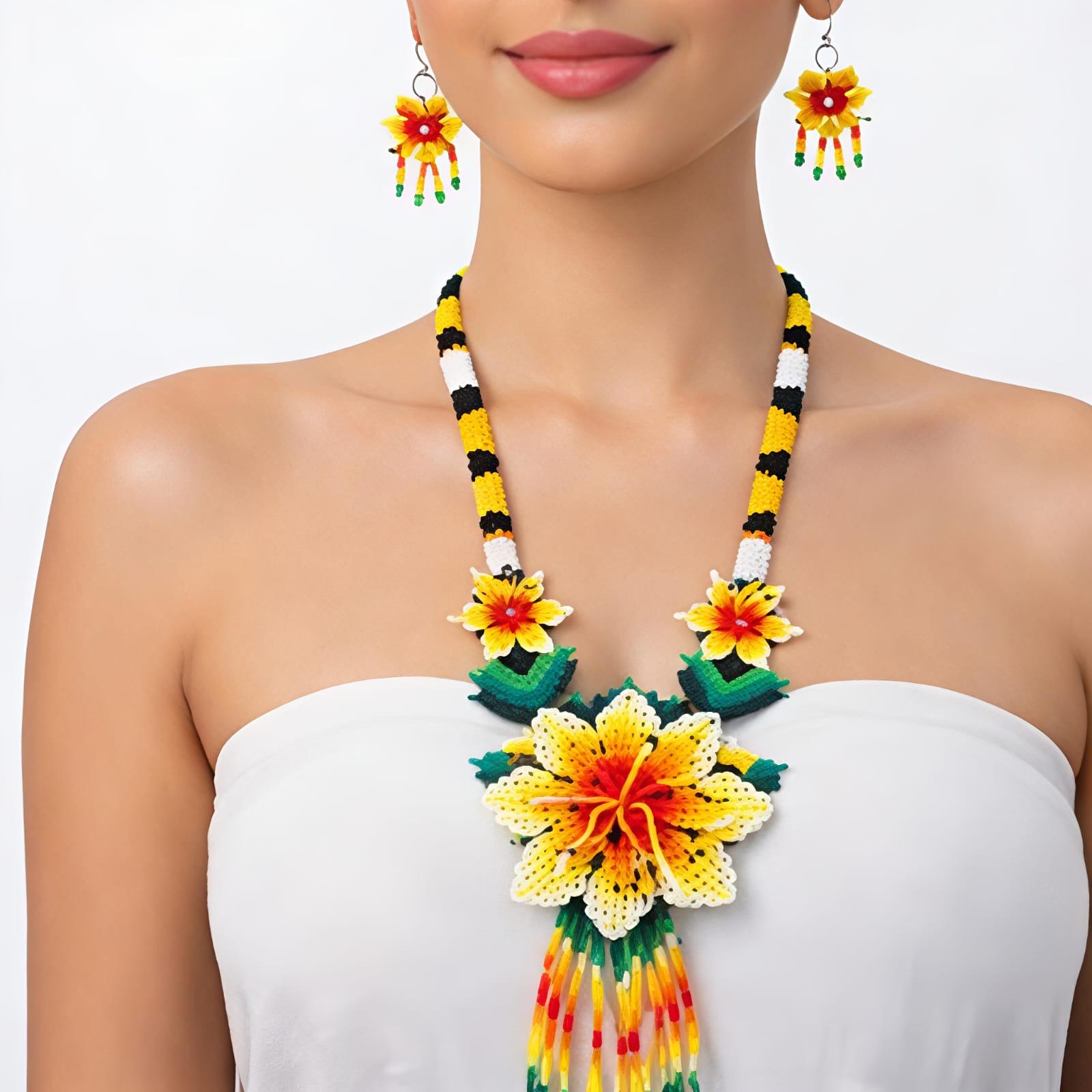 Sunshine Bloom Handcrafted Floral Beaded Necklace Set