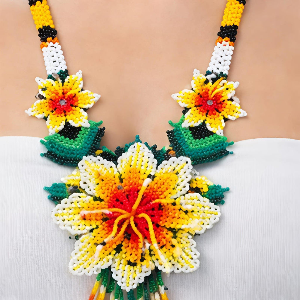 Sunshine Bloom Handcrafted Floral Beaded Necklace Set