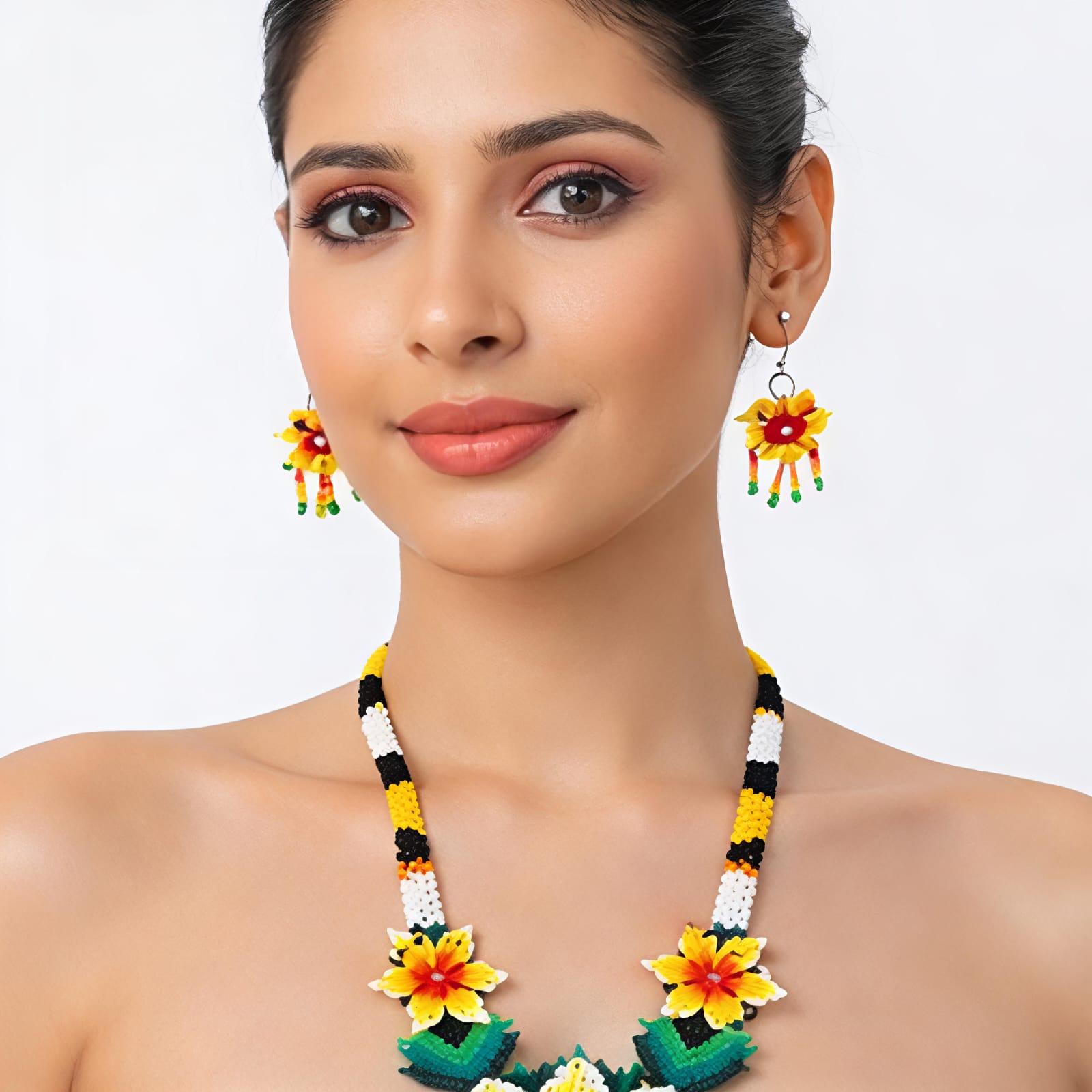 Sunshine Bloom Handcrafted Floral Beaded Necklace Set