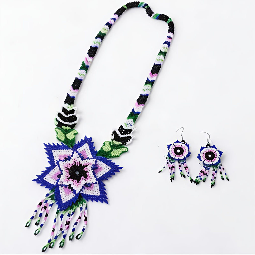 Azure Bloom Handcrafted Beaded Necklace Set