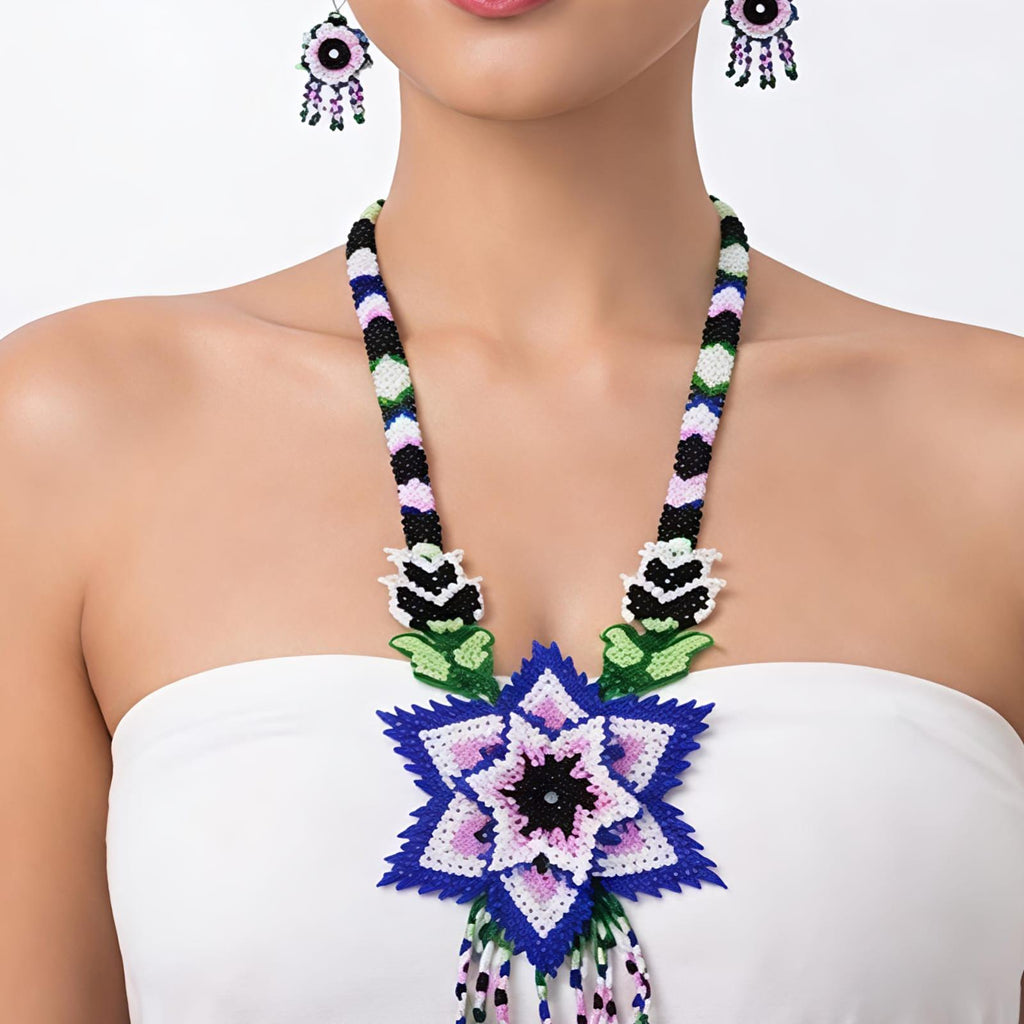 Azure Bloom Handcrafted Beaded Necklace Set