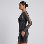 Midnight Luxe Sheer Sleeve Ruched Midi Dress