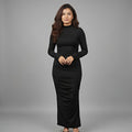 Midnight Elegance Ruched Bodycon Maxi Dress