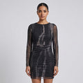Midnight Luxe Sheer Sleeve Ruched Midi Dress