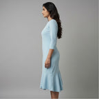 Sky Elegance Flared Hem Midi Dress