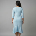 Sky Elegance Flared Hem Midi Dress