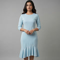 Sky Elegance Flared Hem Midi Dress