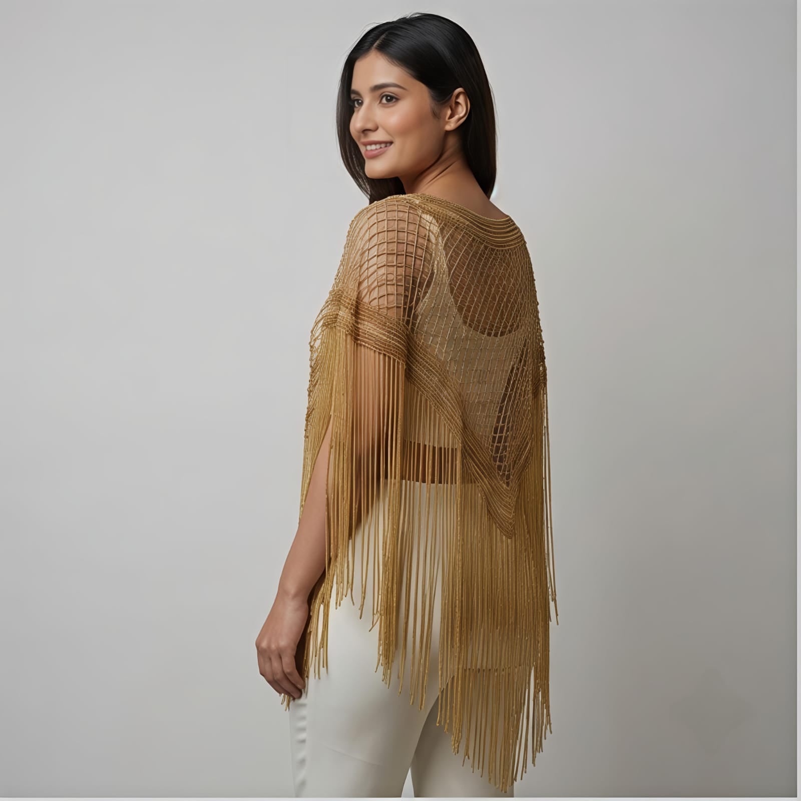 Royal Gold Sequin Fringe Poncho