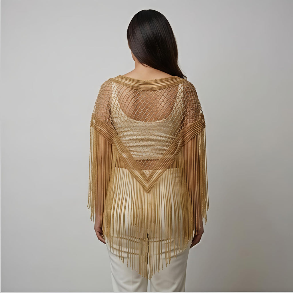Royal Gold Sequin Fringe Poncho