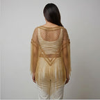 Royal Gold Sequin Fringe Poncho