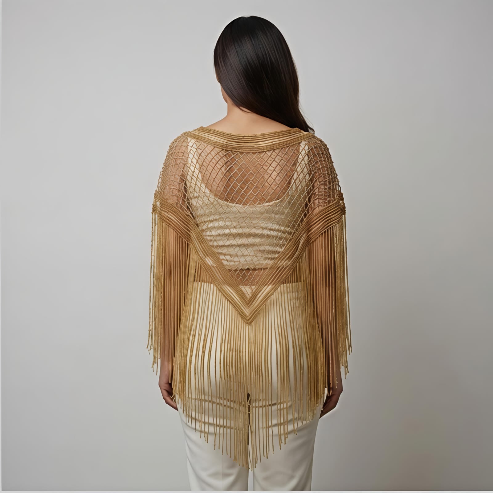 Royal Gold Sequin Fringe Poncho