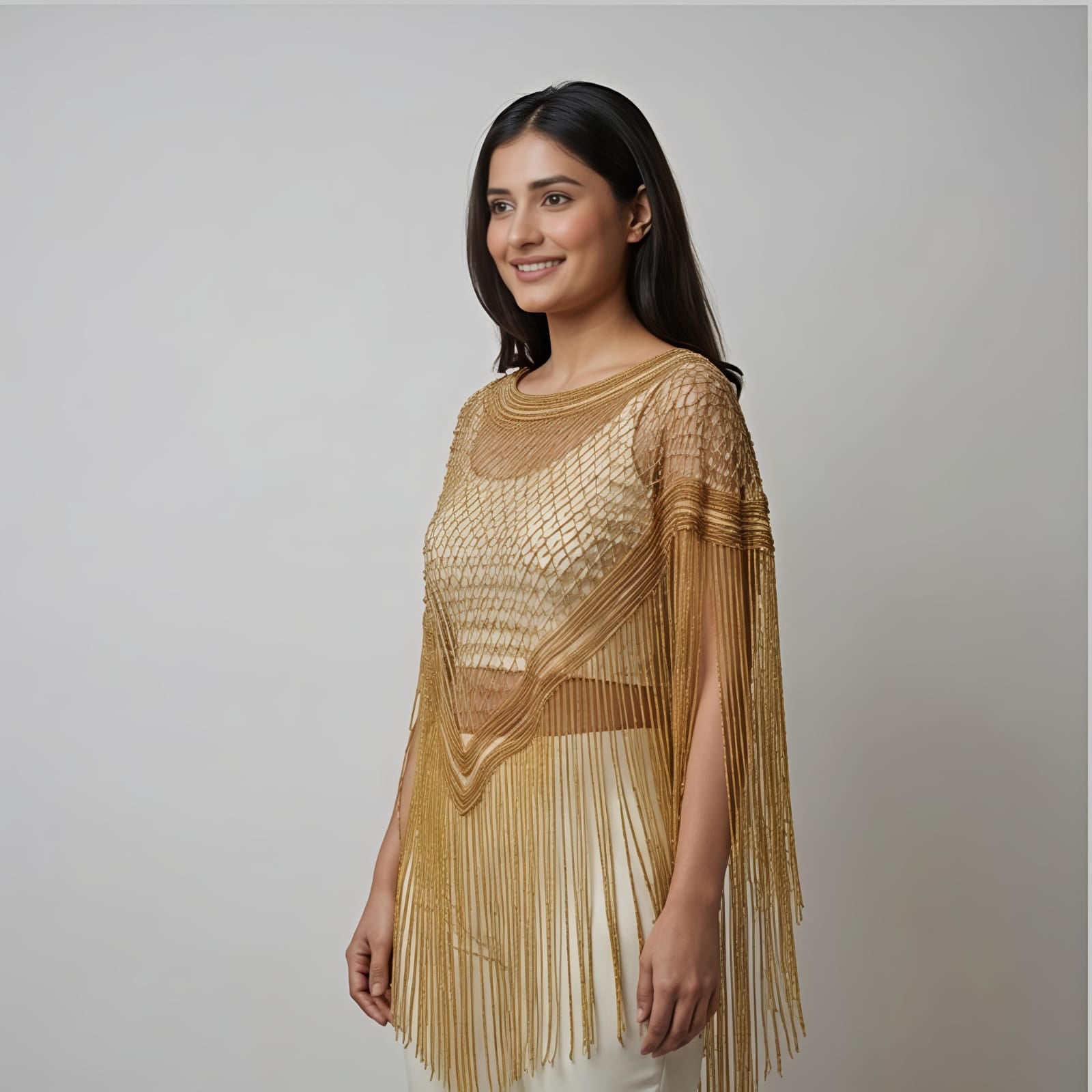 Royal Gold Sequin Fringe Poncho
