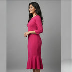 Rose Pink Flared Hem Midi Dress