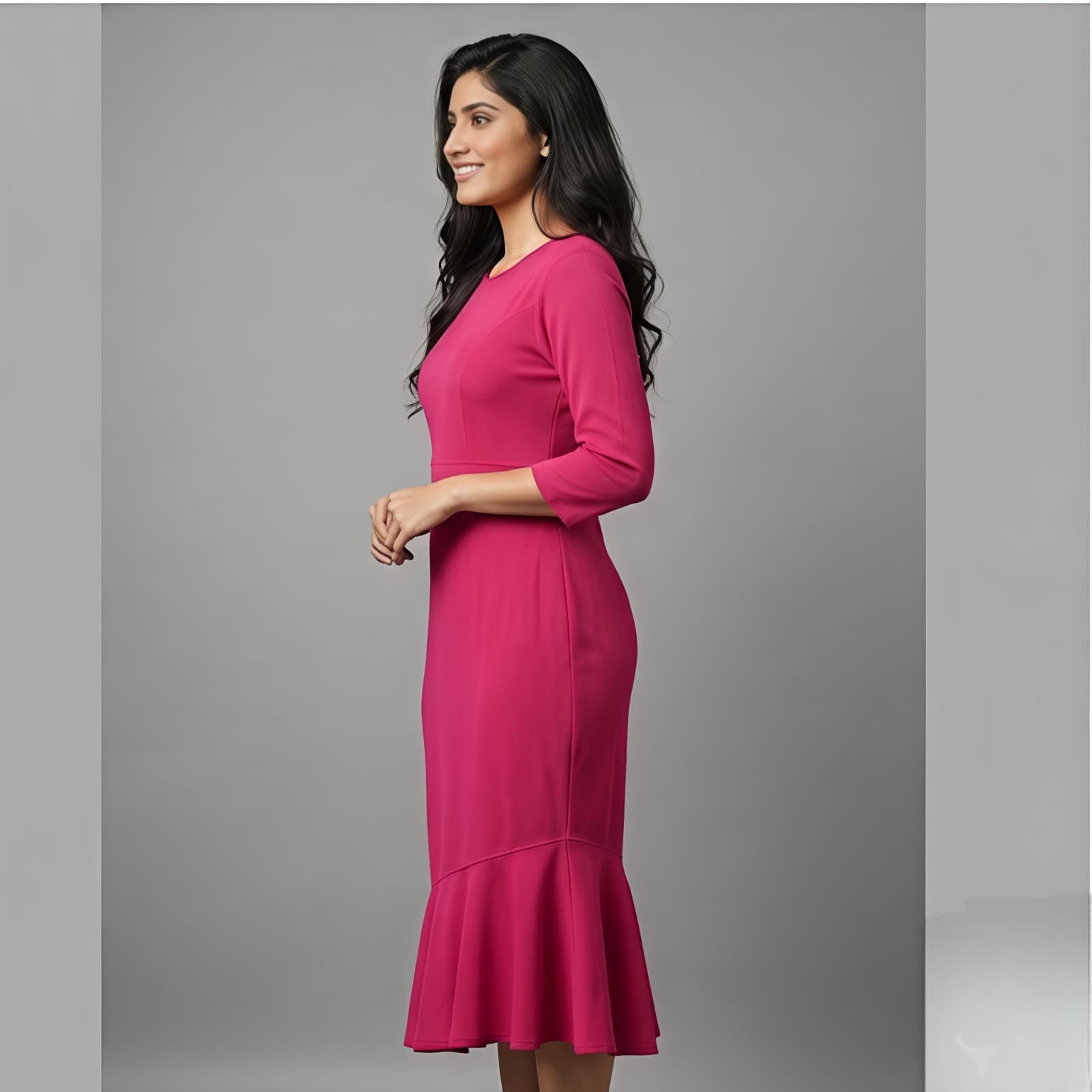 Rose Pink Flared Hem Midi Dress