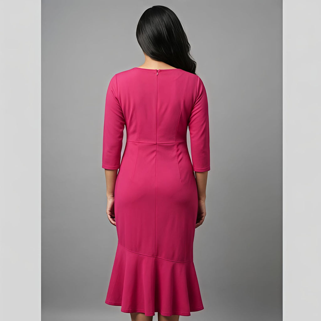 Rose Pink Flared Hem Midi Dress