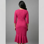 Rose Pink Flared Hem Midi Dress