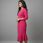Rose Pink Flared Hem Midi Dress