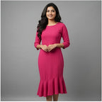 Rose Pink Flared Hem Midi Dress