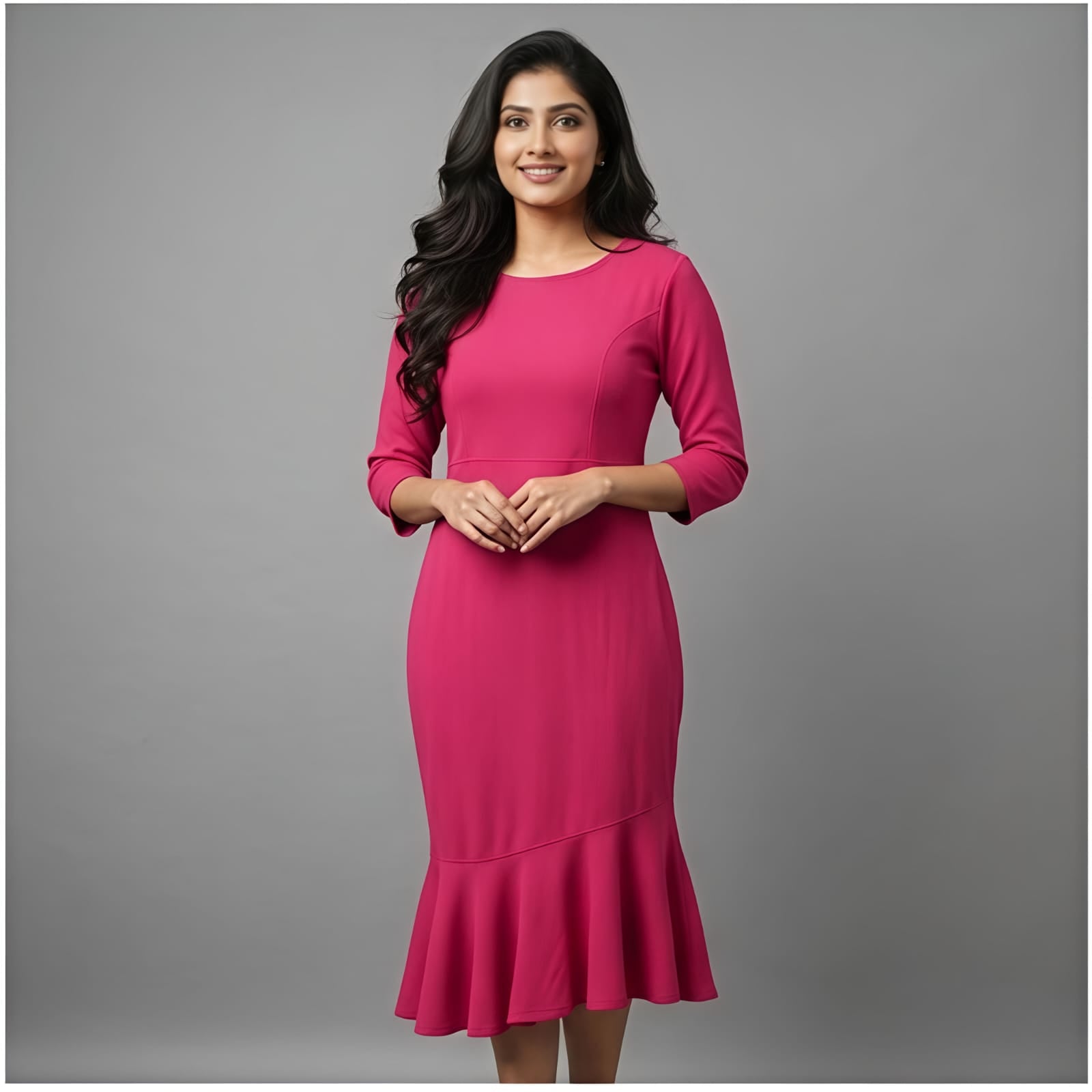 Rose Pink Flared Hem Midi Dress