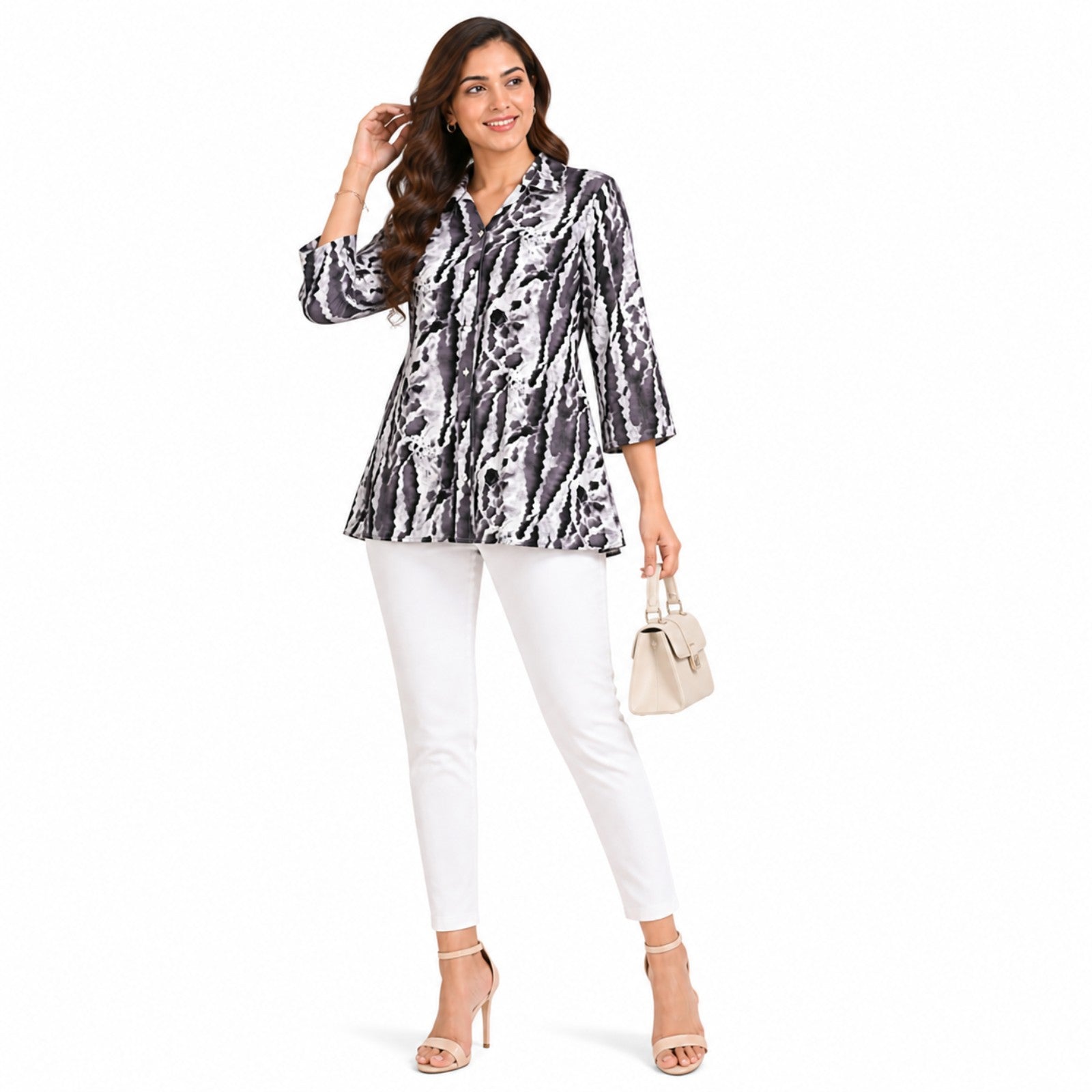 Women's Printed Flared Top with Bell Sleeves