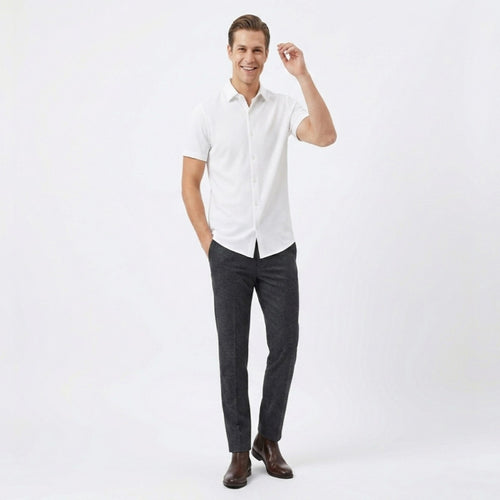 Men's Classic White Casual Half Sleeve Shirt-4