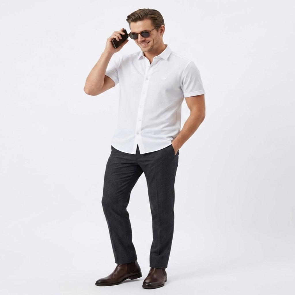 Men's Classic White Casual Half Sleeve Shirt-2
