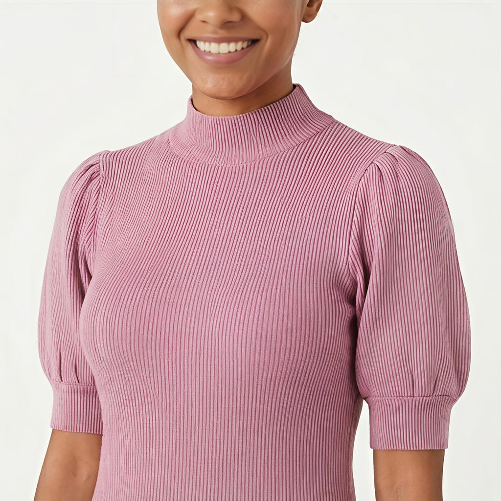 Women's Soft Blush Puff Sleeve Midi Dress