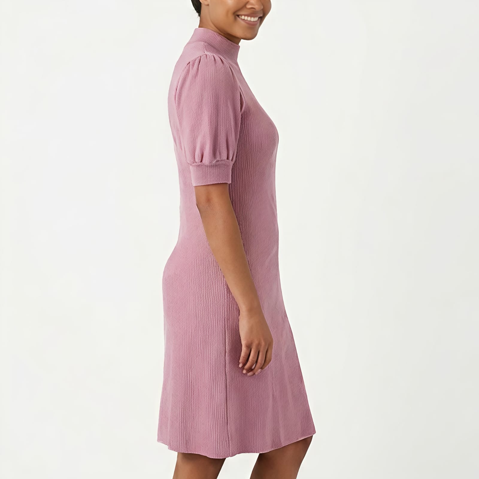 Women's Soft Blush Puff Sleeve Midi Dress