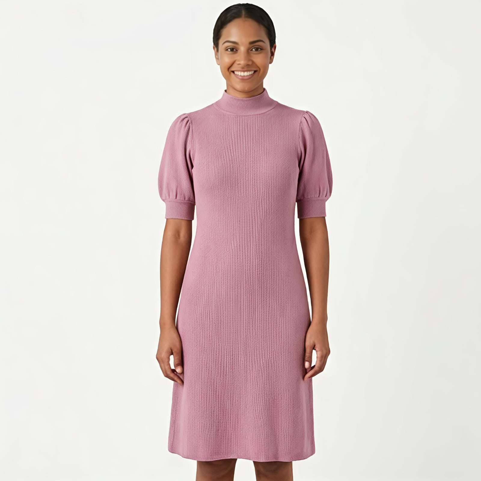 Women's Soft Blush Puff Sleeve Midi Dress
