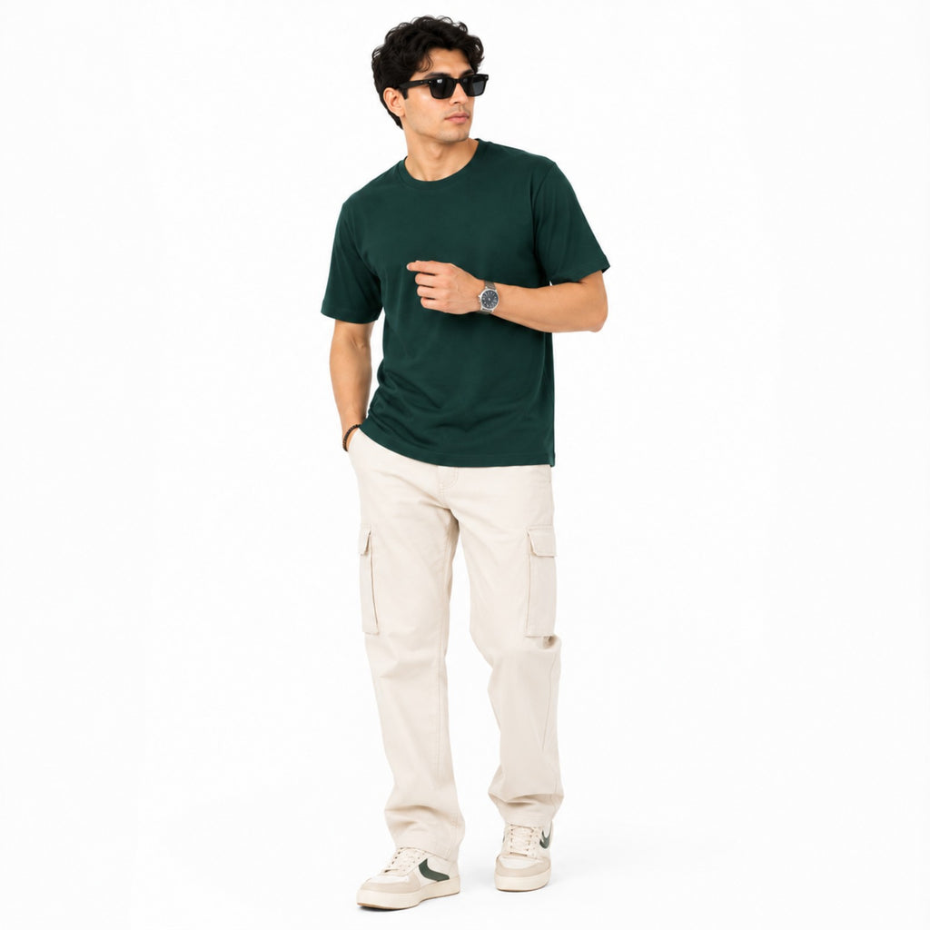Men's Solid Dark Green Crew Neck T-Shirt