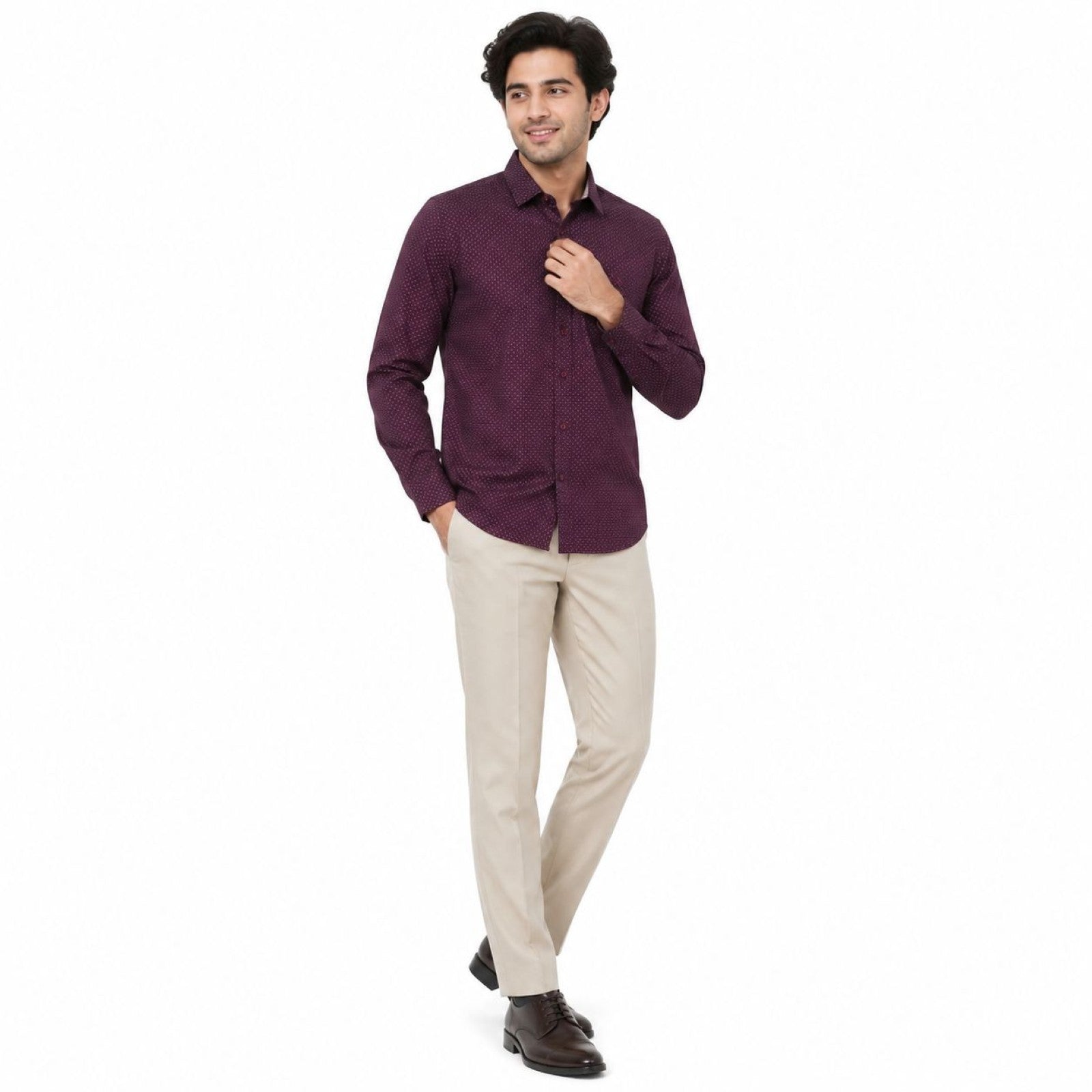 Formal Deep Plum Microprinted Shirts-1