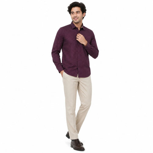 Formal Deep Plum Microprinted Shirts-1