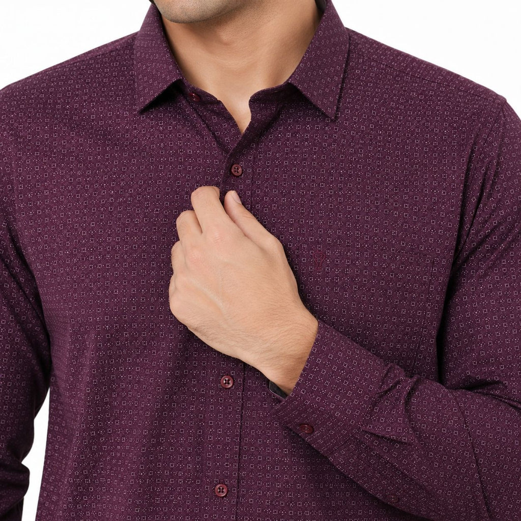 Formal Deep Plum Microprinted Shirts-2
