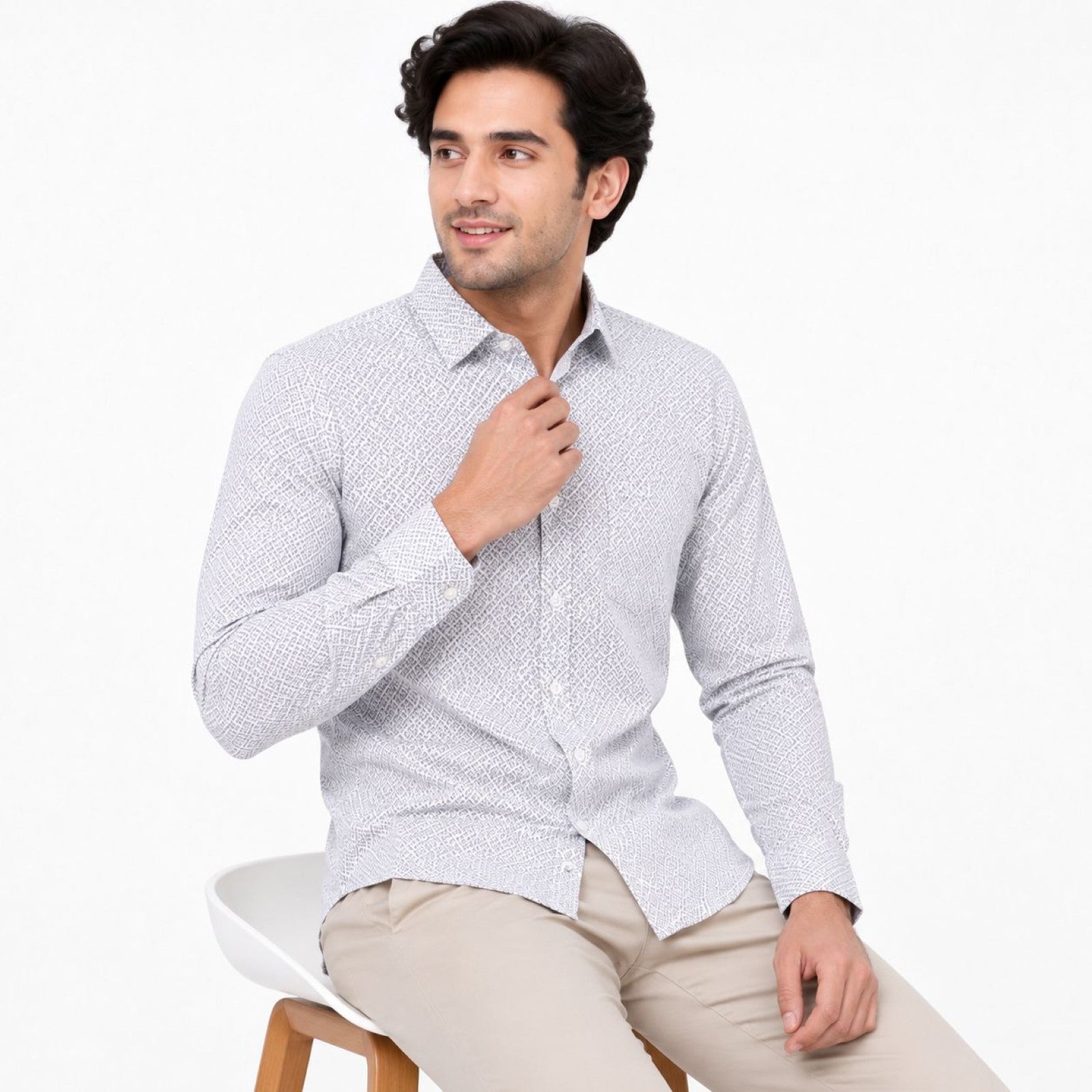 Formal White Microprinted Shirts-2